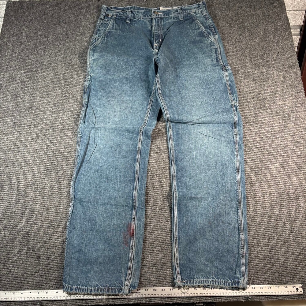 Vtg Carhartt FR Carpenter Jeans Mens 36 Blue Fair Distressed Flame Resistant